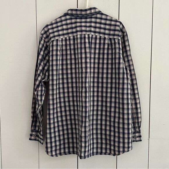 LL Bean Mens Cotton Plaid Button Up Shirt L Blue Red White Long Sleeve Fisherman - Picture 3 of 9